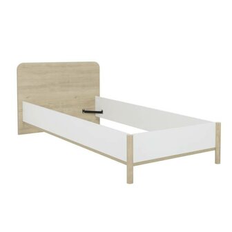 Matis 1-persoons bed 90x200 wit - naturel hout look