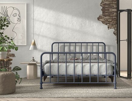 Bronxx metalen 2-persoons bed 160x200 denim blue