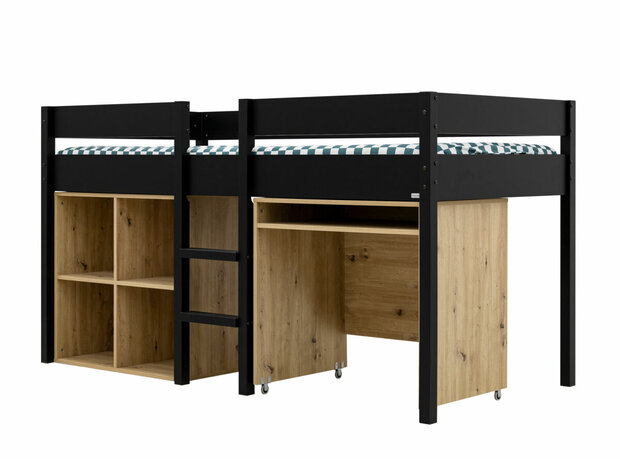 Mick halfhoogslaper 90x200 met bureau en kastje zwart