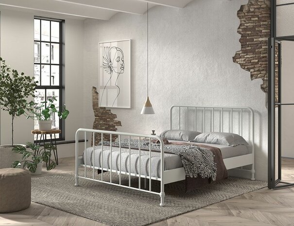 Bronxx metalen 2-persoons bed 160x200 wit