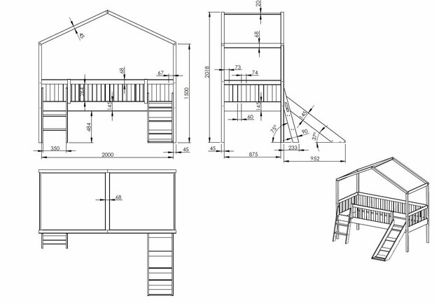 bedmaten dallas huisbed met glijbaan