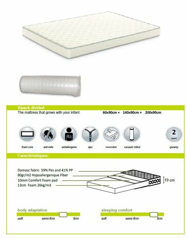 Jumpy meegroei bed 90x140/200 massief grenen wit met matras