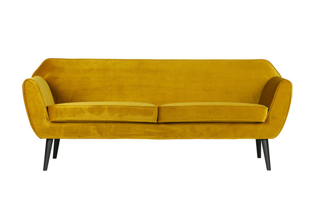 Kamer Bovenstaande afstuderen Woood Rocco 2 zits sofa bank fluweel oker geel - Kinderbeddenstore